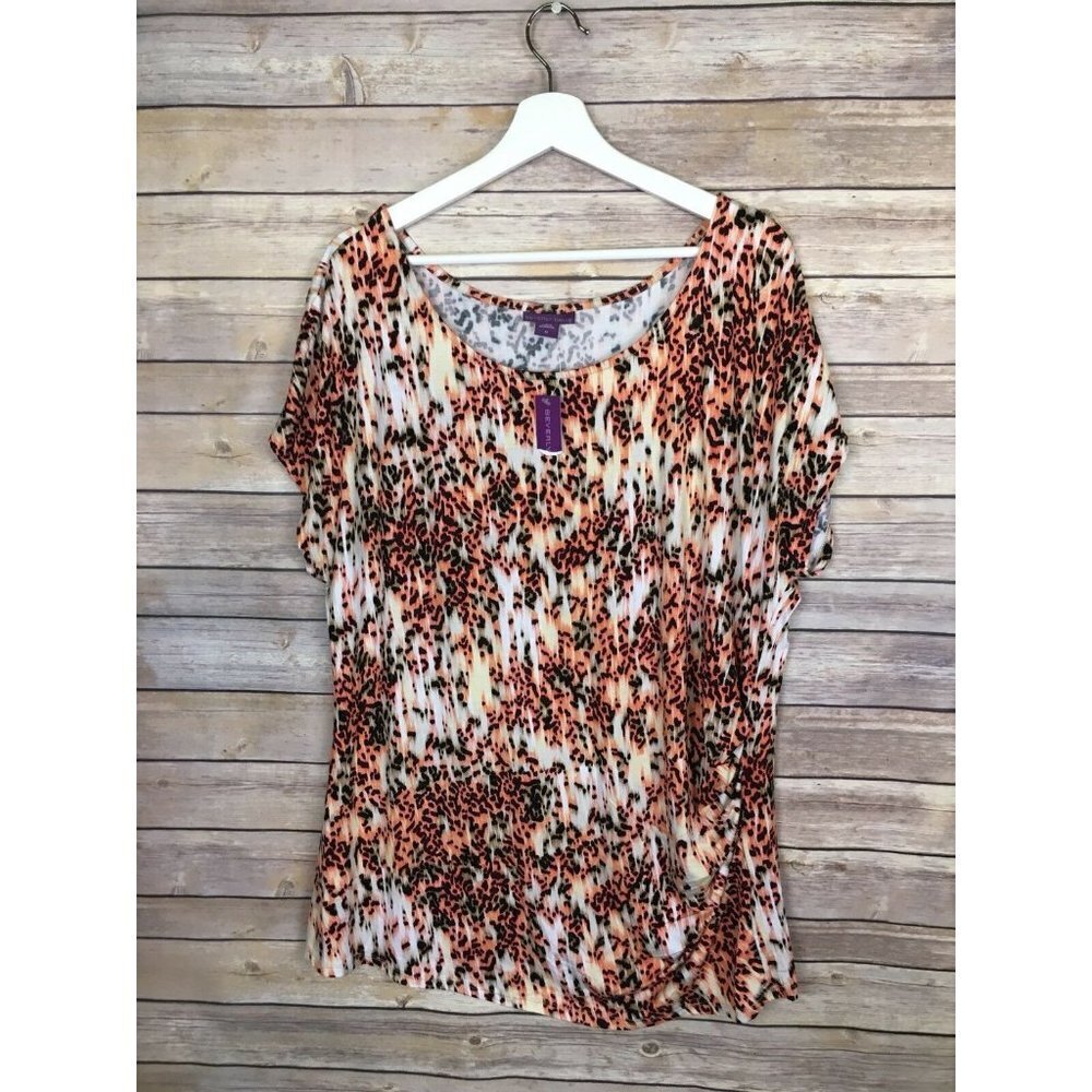 Beverly Drive 3X NWT Ruched Blouse Animal Print